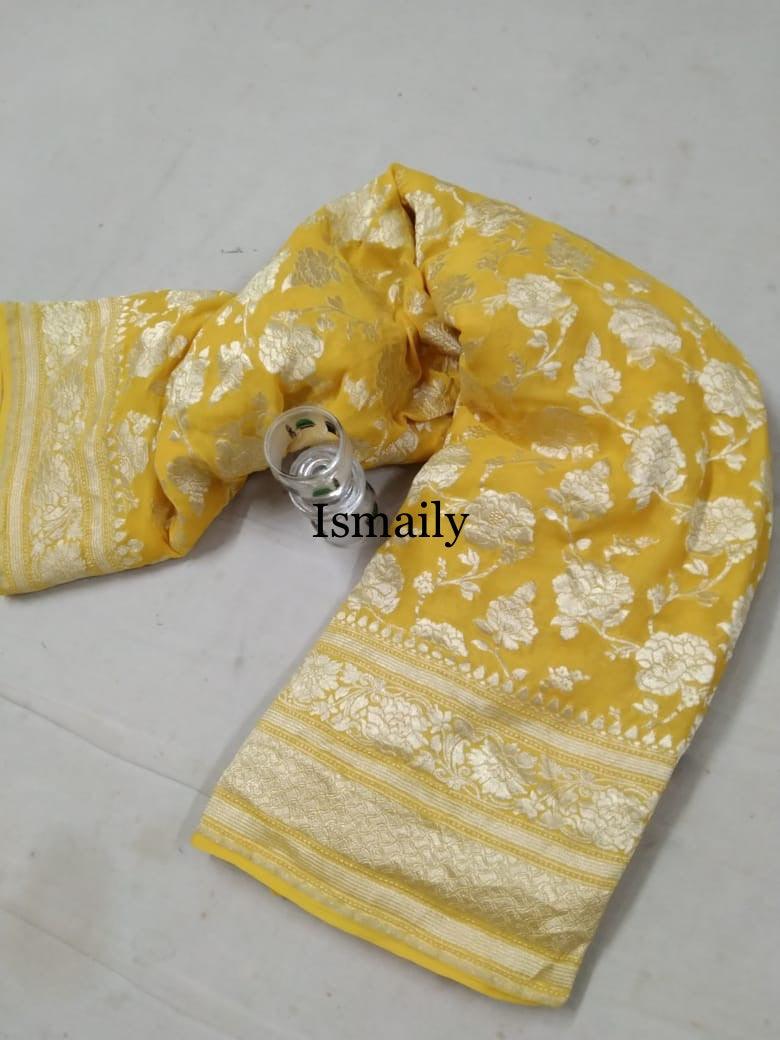Yellow Banarasi Pure Khaddi Georgette Saree