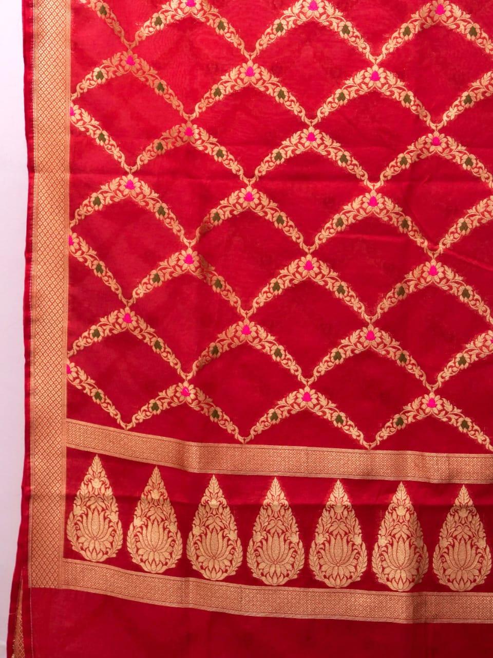 Carmine Banarasi Premium Cotton Silk Jamdani Suits