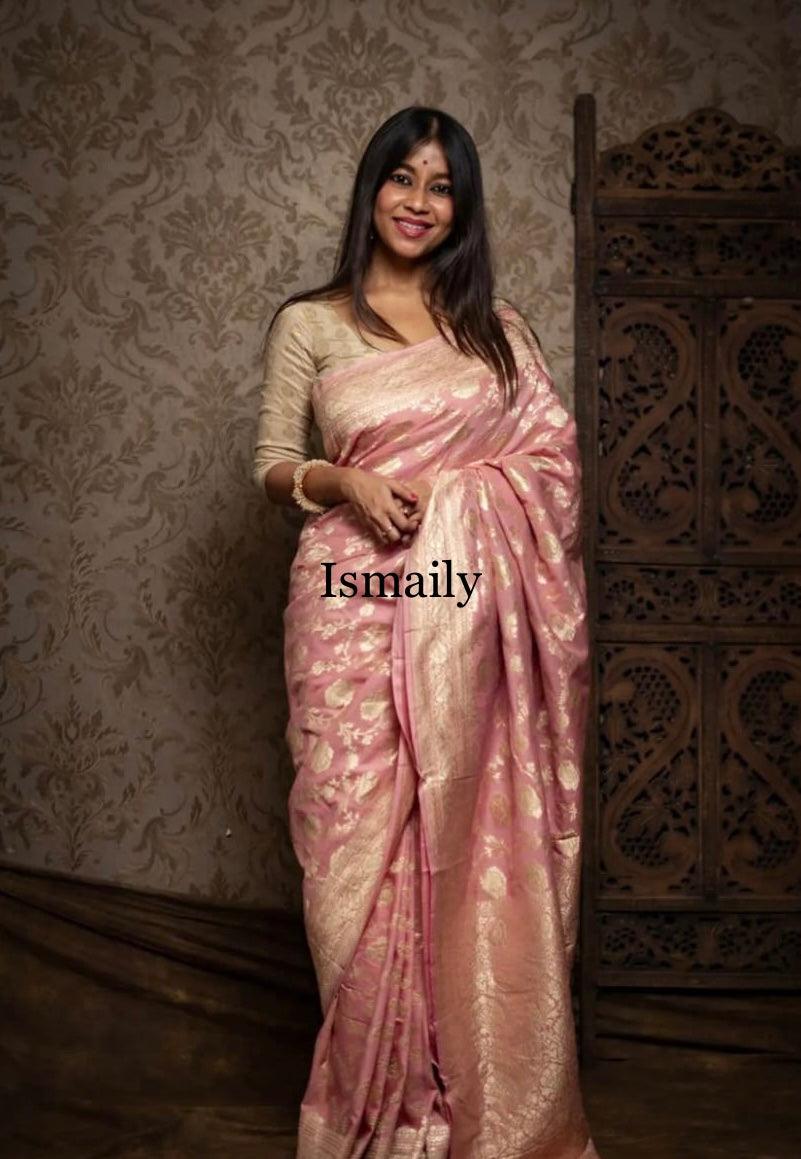 Flamingo Banarasi Pure Khaddi Georgette Saree