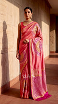 Salmon Banarasi Pure Katan Mashru Silk Saree
