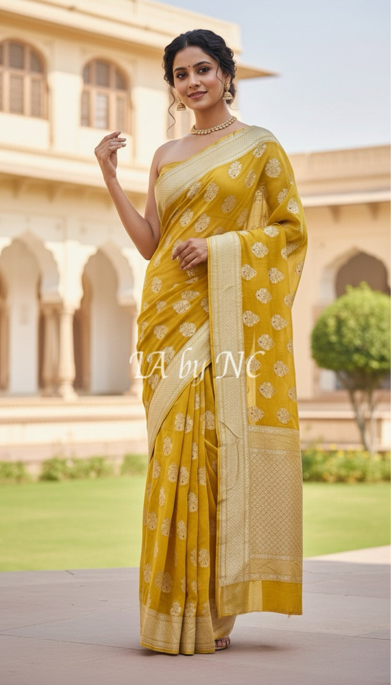 Trombone Banarasi Pure Khaddi Georgette Saree