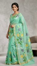 Mint Banarasi Pure Kora Organza Saree