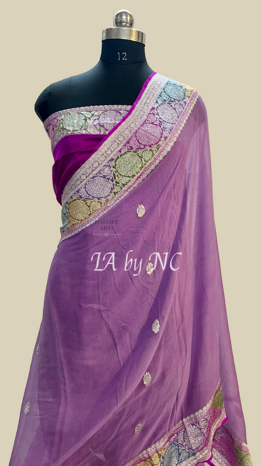 Plum Banarasi Pure Khaddi Georgette Kadwa Saree