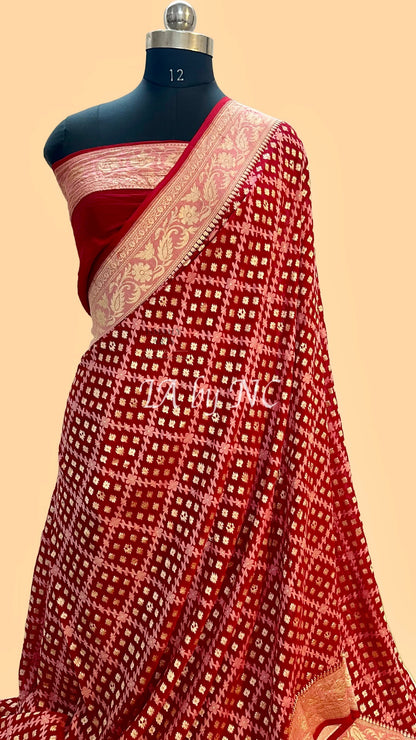 Crimson Banarasi Pure Khaddi Georgette Saree