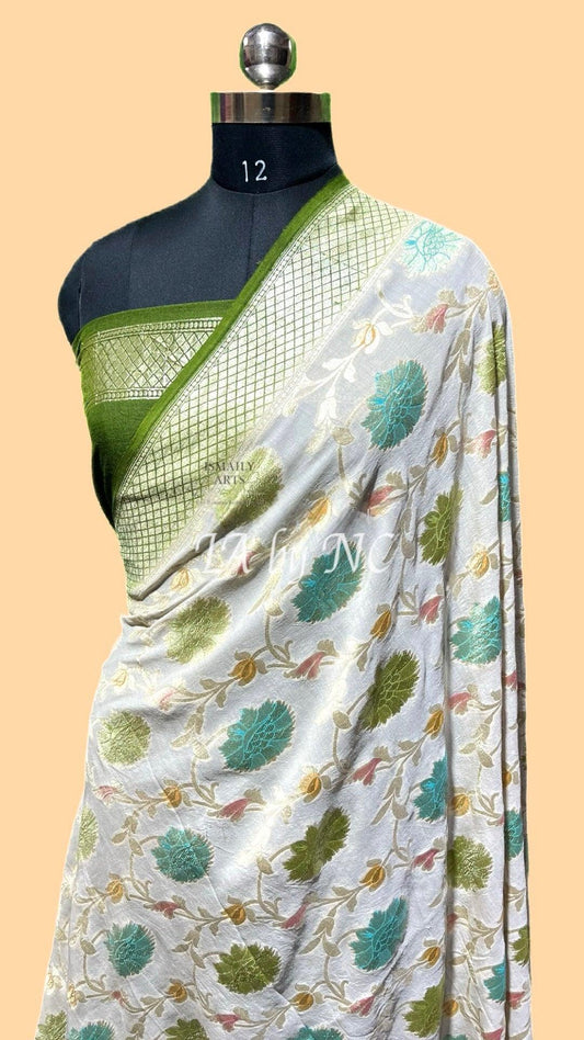 Off-white Banarasi Pure Khaddi Munga Saree