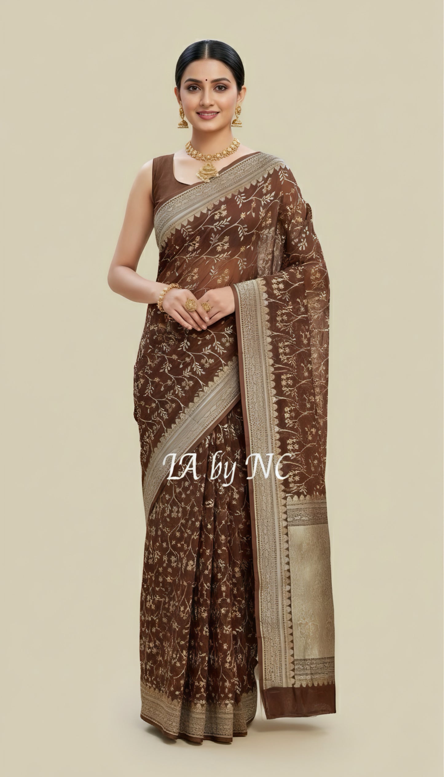 Walnut Banarasi Pure Khaddi Georgette Saree