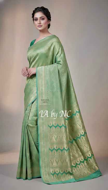 Turquoise Banarasi Mashru Katan Silk Saree