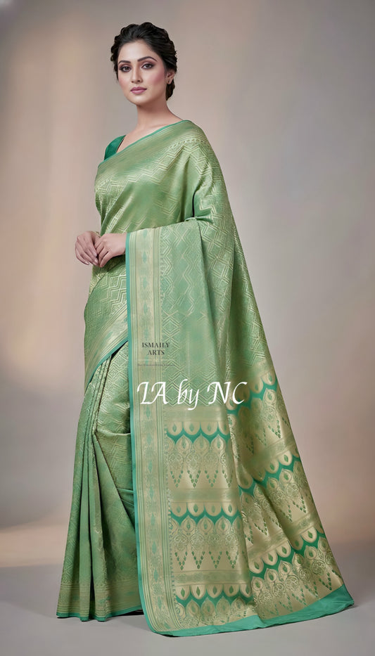 Turquoise Banarasi Mashru Katan Silk Saree