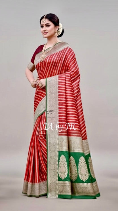 Carmine Banarasi Pure Chiffon Georgette Saree