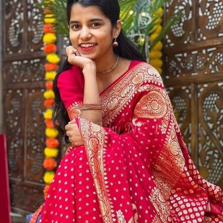 Crimson Banarasi Pure Khaddi Georgette Crepe Saree