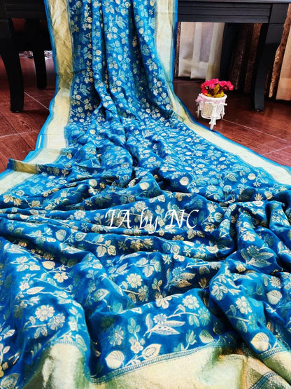 Azure Banarasi Pure Khaddi Georgette Saree