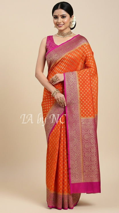 Scarlet Banarasi Pure Khaddi Georgette Saree