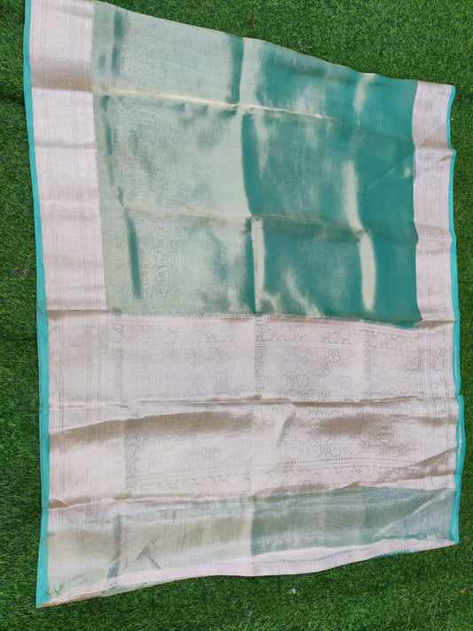 Turquoise Banarasi Pure Tissue Silk Saree