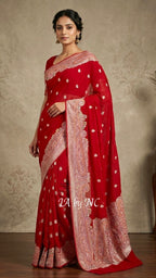 Crimson Banarasi Pure Khaddi Georgette Kadwa Saree