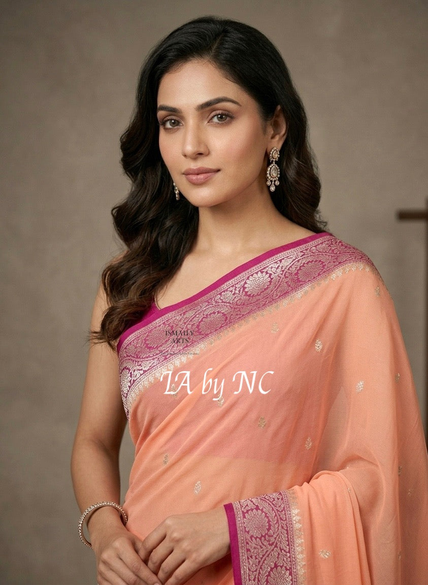 Salmon Banarasi Pure Khaddi Georgette Kadwa Saree