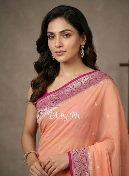 Salmon Banarasi Pure Khaddi Georgette Kadwa Saree