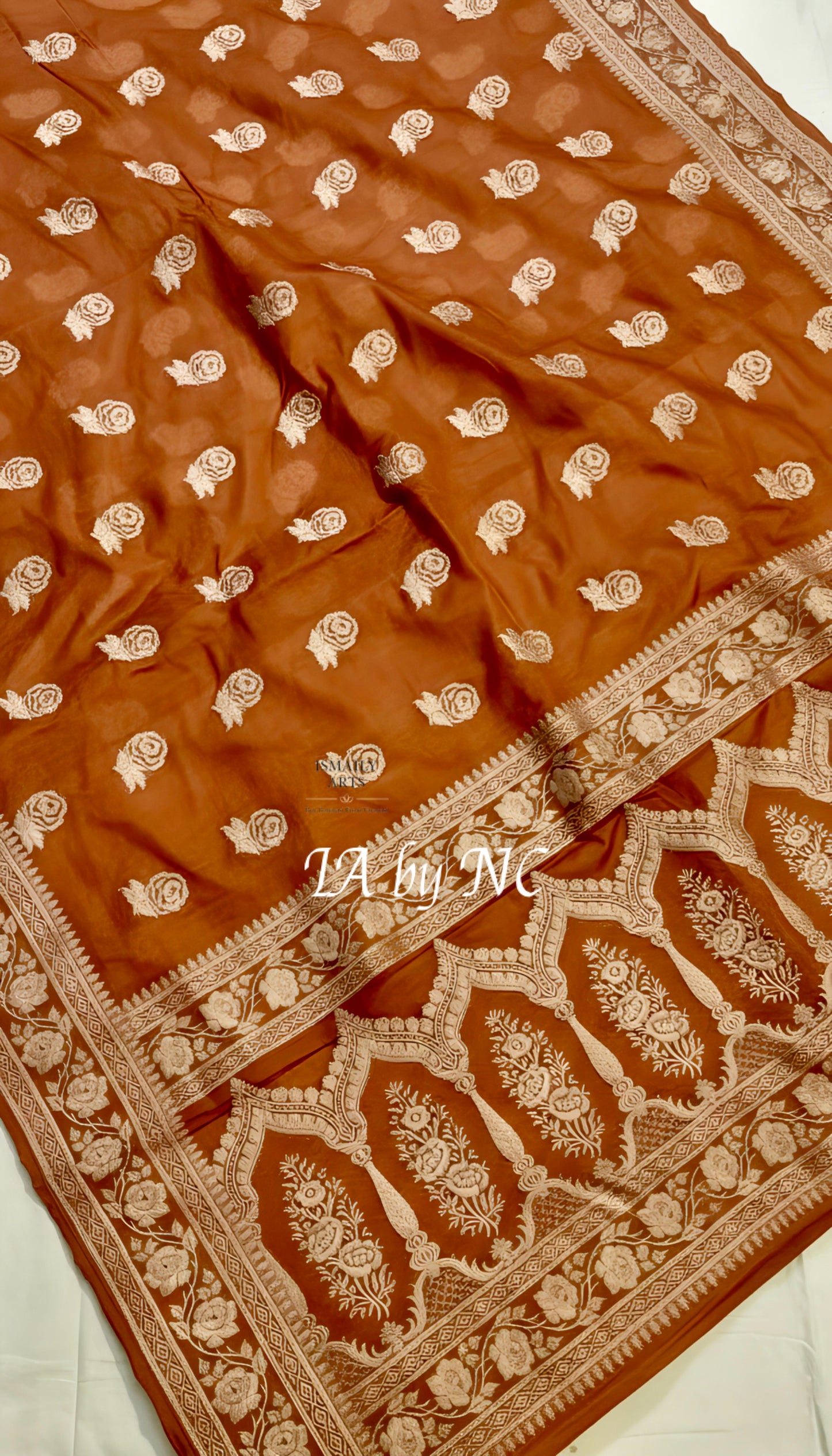 Ochre Banarasi Mashru Katan Silk Saree