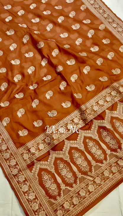 Ochre Banarasi Mashru Katan Silk Saree