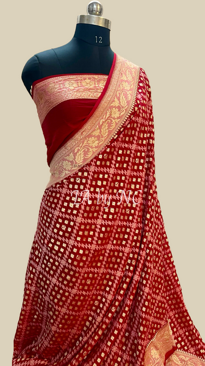 Crimson Banarasi Pure Khaddi Georgette Saree