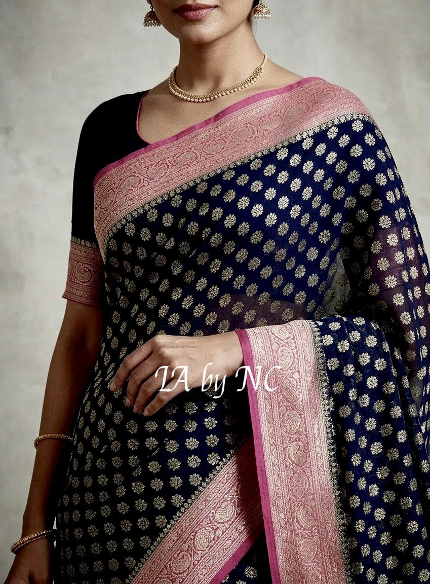 Black Banarasi Pure Khaddi Georgette Saree