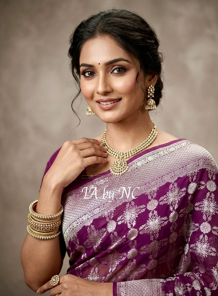Byzantine Banarasi Pure Khaddi Georgette Saree
