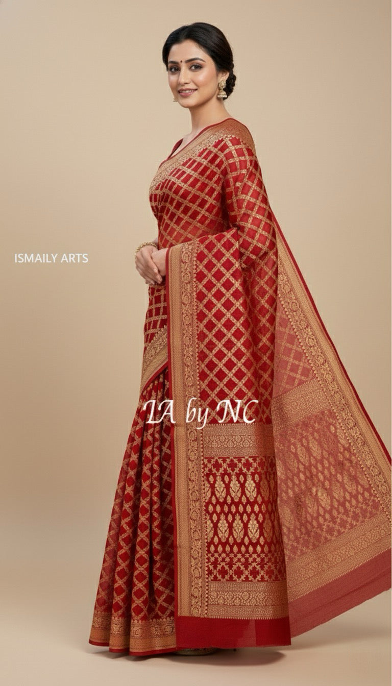 Crimson Banarasi Pure Khaddi Georgette Saree