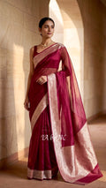Cerise Banarasi Pure Tissue Silk Saree