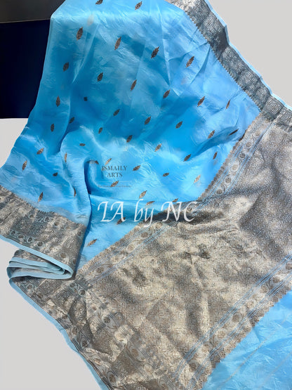 Sky Banarasi Pure Kora Silk Kadwa Saree
