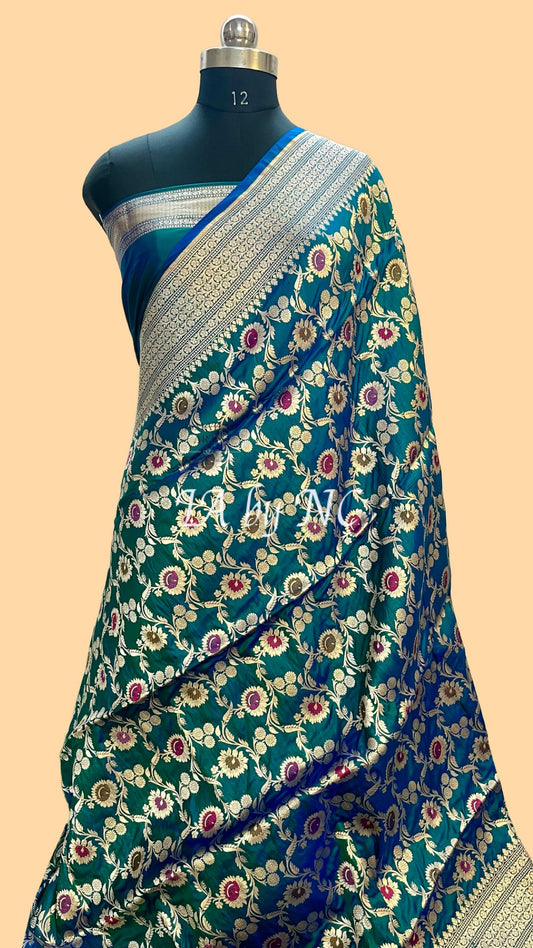 Prussian Banarasi Pure Katan Silk Meenakari Pattu Saree