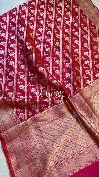 Cerise Banarasi Pure Katan Silk Pattu Saree