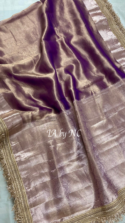Grape Banarasi Pure Tissue Silk Saree