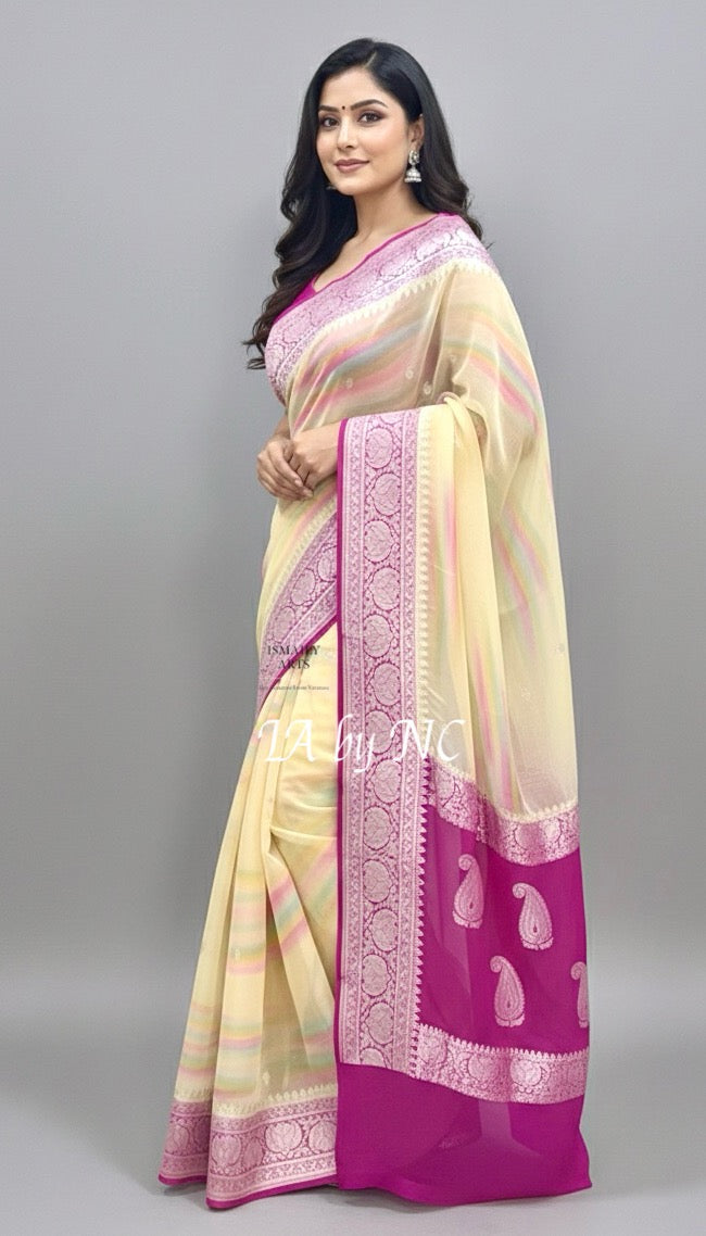 Rani Banarasi Pure Khaddi Georgette Kadwa Saree