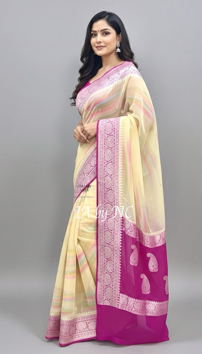 Rani Banarasi Pure Khaddi Georgette Kadwa Saree