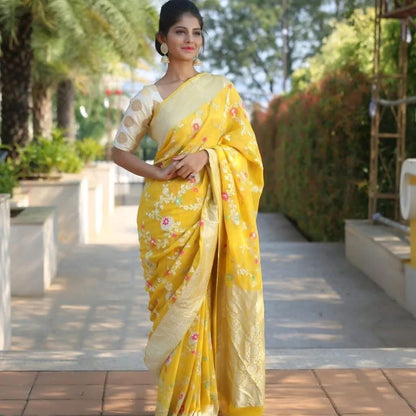 Bumblebee Banarasi Pure Khaddi Georgette Meenakari Saree
