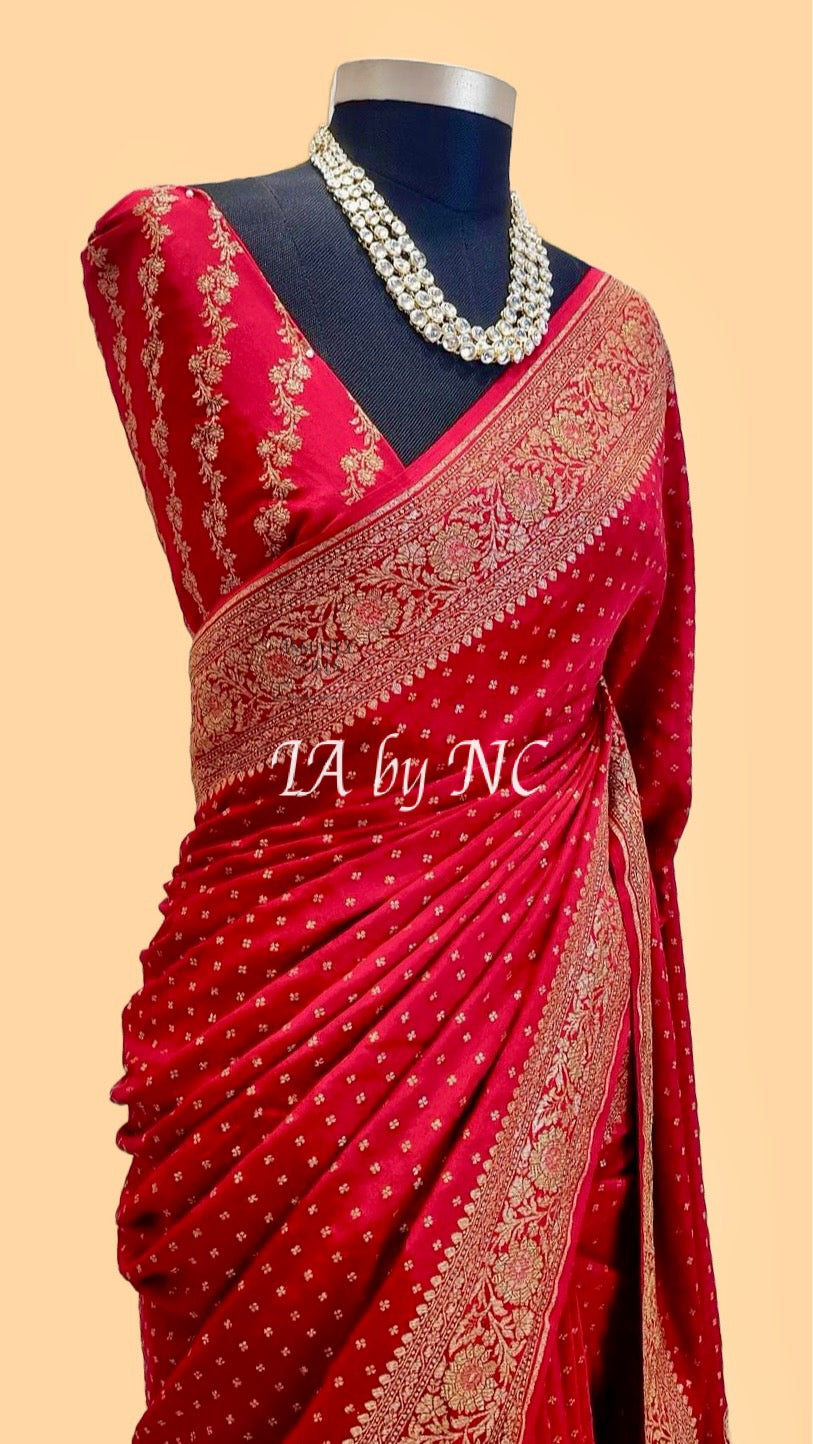 Carmine Banarasi Pure Khaddi Crepe Georgette Saree