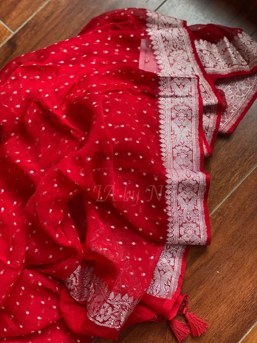 Crimson Banarasi Pure Khaddi Georgette Dupatta