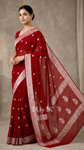 Carmine Banarasi Pure Khaddi Georgette Kadwa Saree