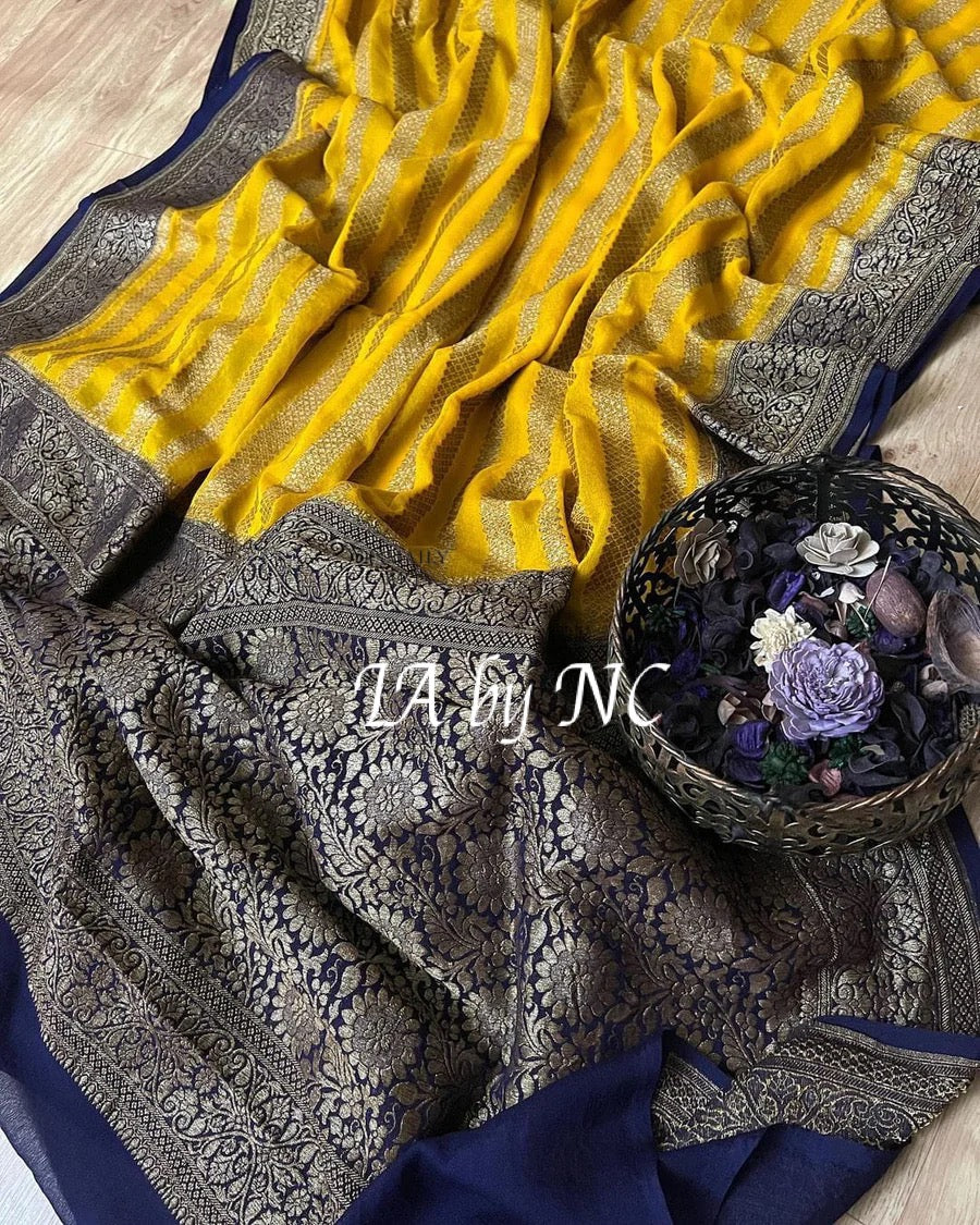 Bumblebee Banarasi Pure Khaddi Georgette Saree