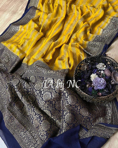 Bumblebee Banarasi Pure Khaddi Georgette Saree