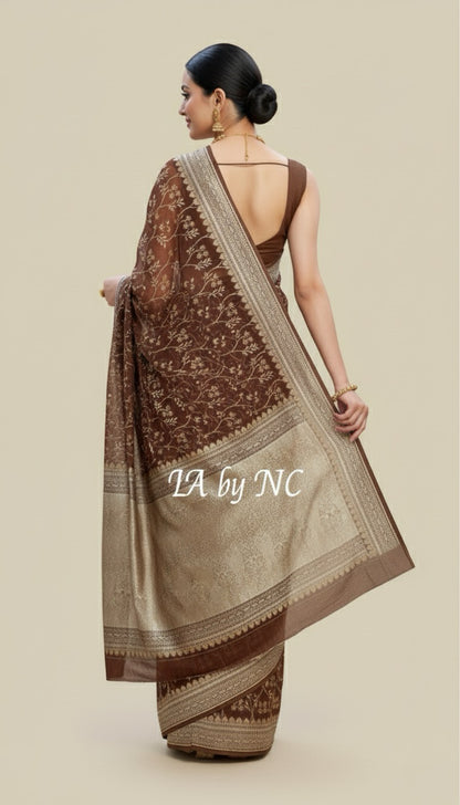 Walnut Banarasi Pure Khaddi Georgette Saree