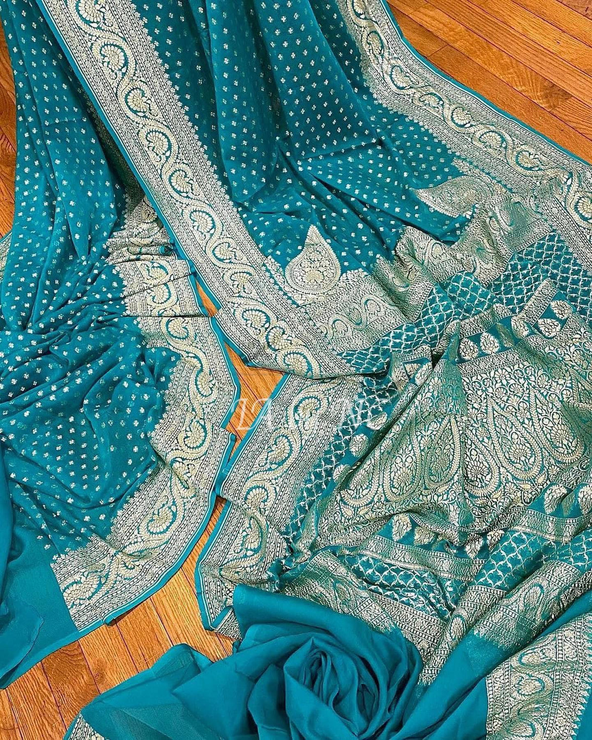 Teal Banarasi Pure Khaddi Georgette Saree