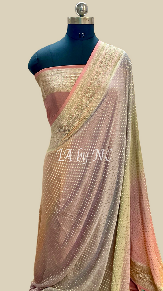 Salmon Banarasi Pure Khaddi Georgette Saree