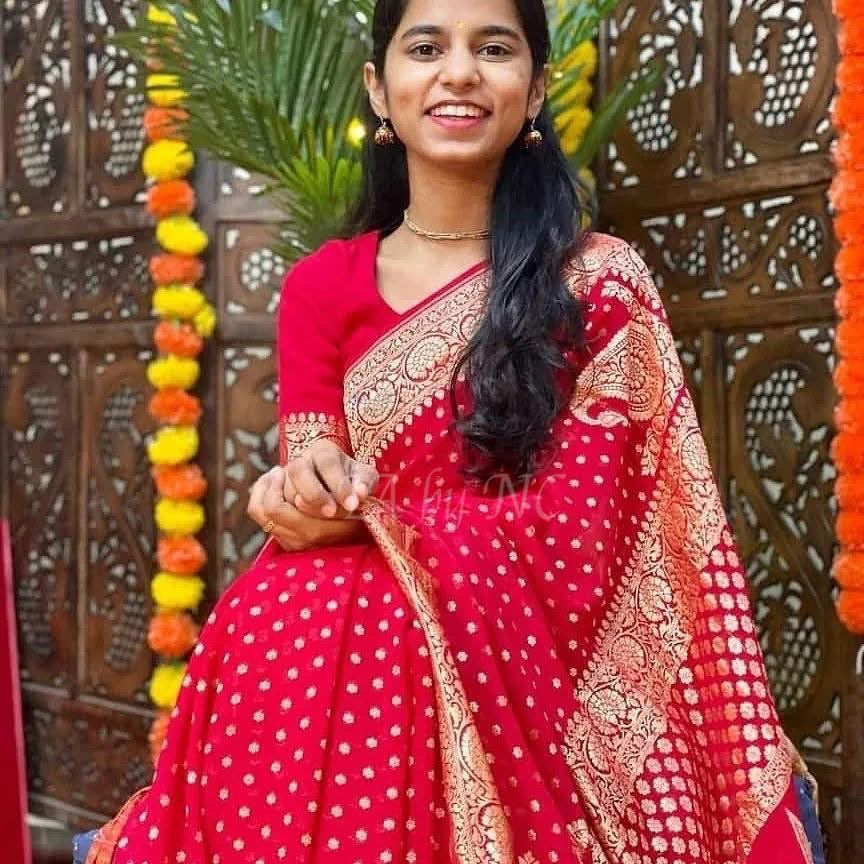 Crimson Banarasi Pure Khaddi Georgette Crepe Saree
