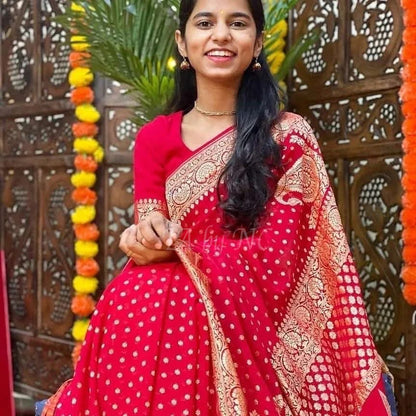 Crimson Banarasi Pure Khaddi Georgette Crepe Saree