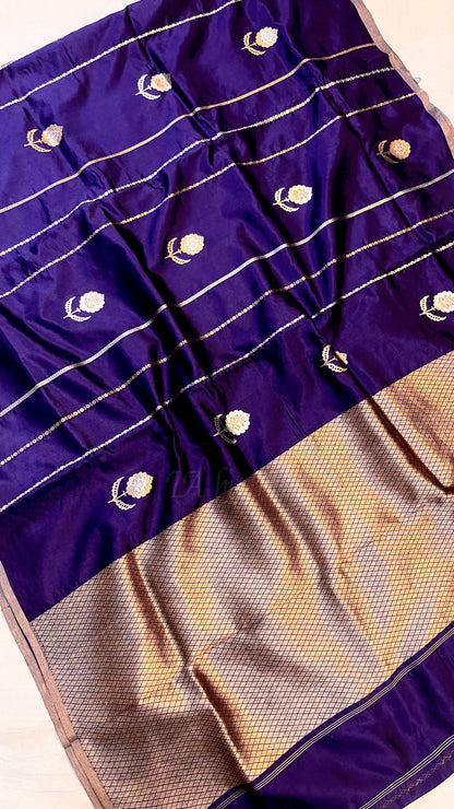 Karishma Kapoor inspired Space Banarasi Pure Katan Silk Raw Mango Kadwa Saree