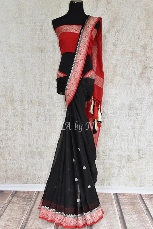 Black Banarasi Pure Khaddi Georgette Kadwa Saree