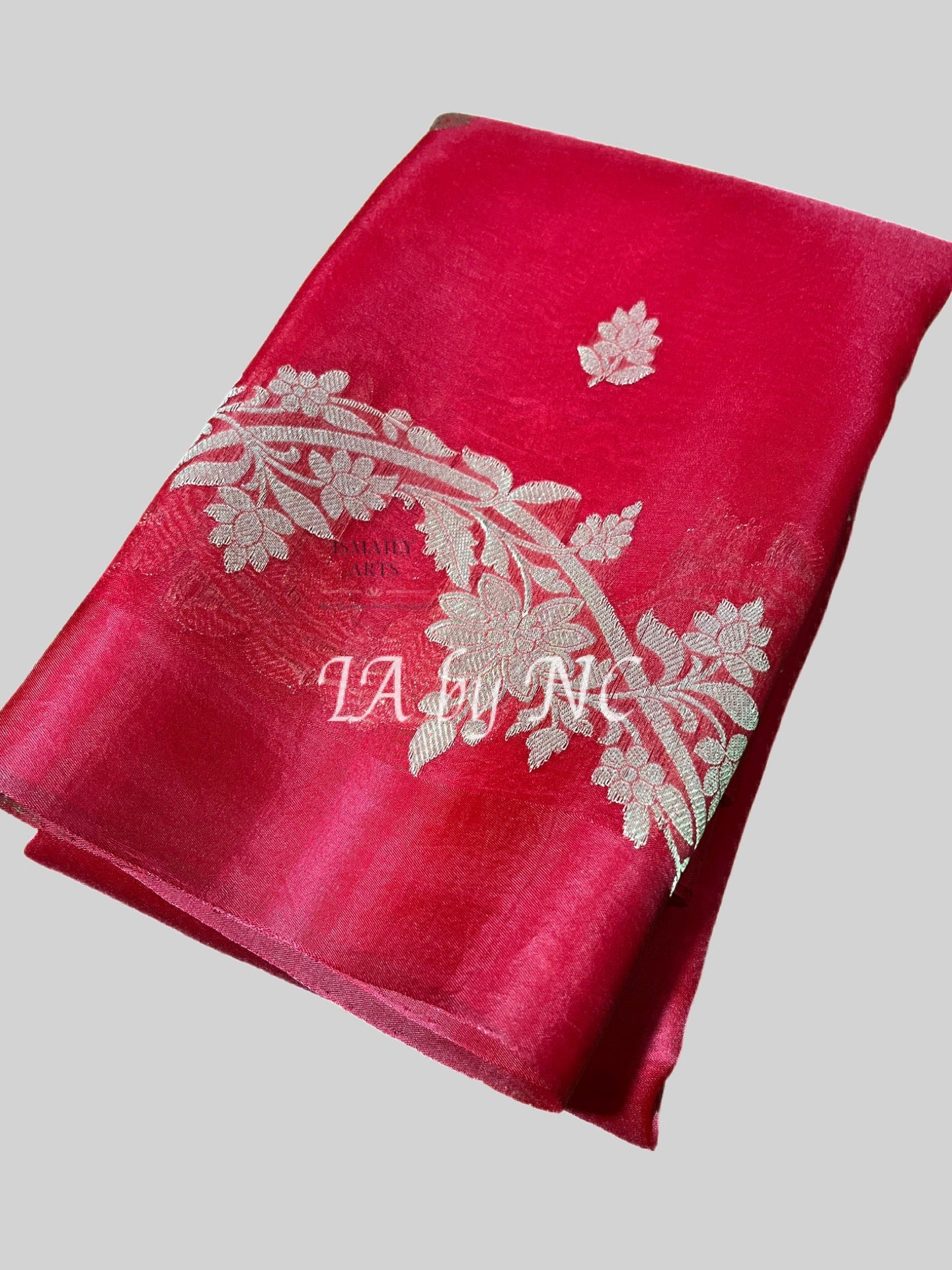 Carmine Banarasi Pure Kora Organza Kadwa Saree