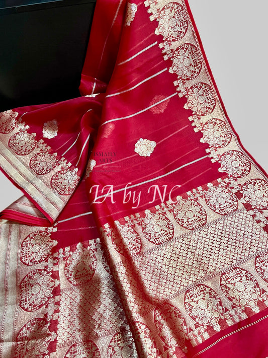 Crimson Banarasi Pure Kora Organza Kadwa Saree