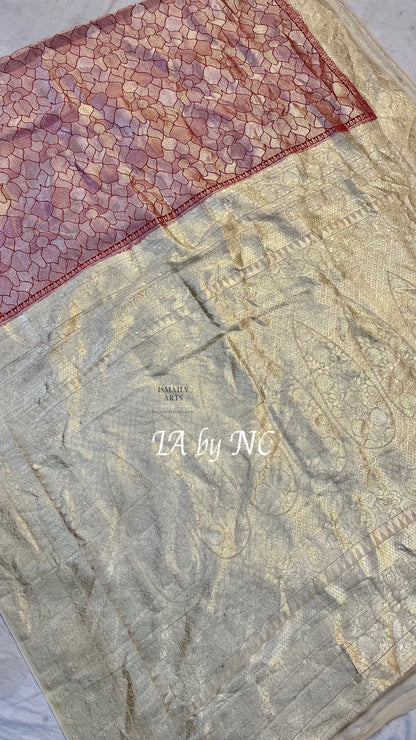 Carmine Banarasi Pure Khaddi Georgette Brocade Saree