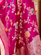 Magenta Banarasi Pure Khaddi Georgette Meenakari Dupatta